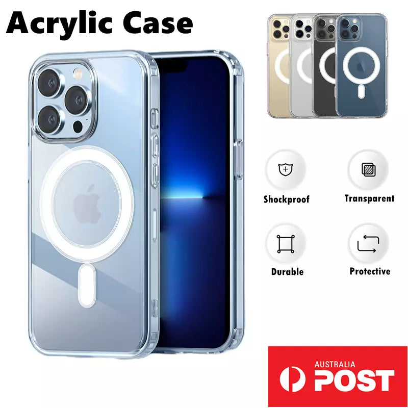 Shockproof Magnetic Magsafe clear Acrylic case for iPhone 16, PRO, Pro Max, Plus