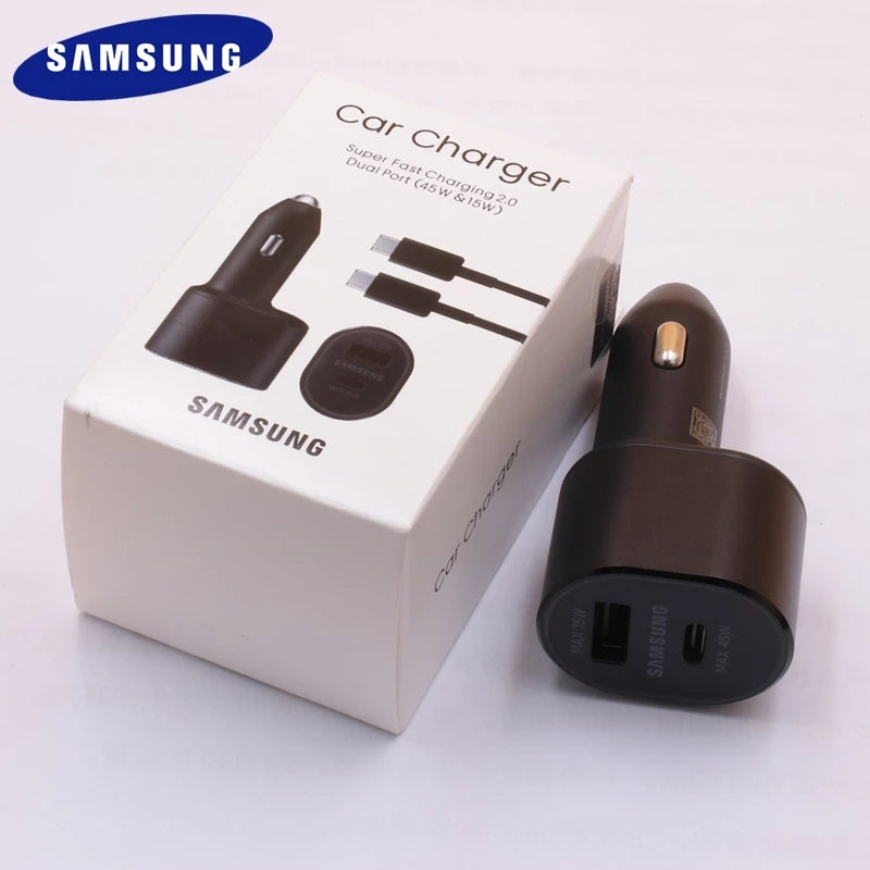 Samsung Super Fast Dual Port( 45W & 15W) car charger For galaxy S22 S23 S24 S25
