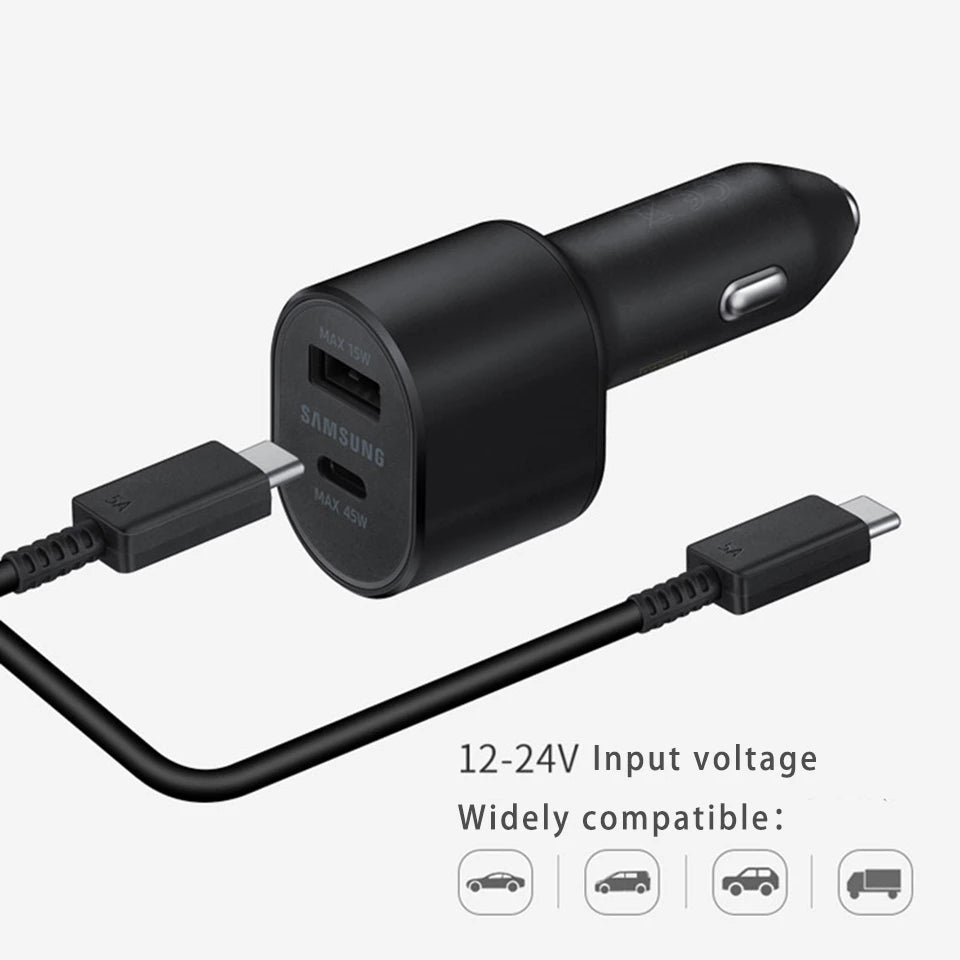 Samsung Super Fast Dual Port( 45W & 15W) car charger For galaxy S22 S23 S24 S25