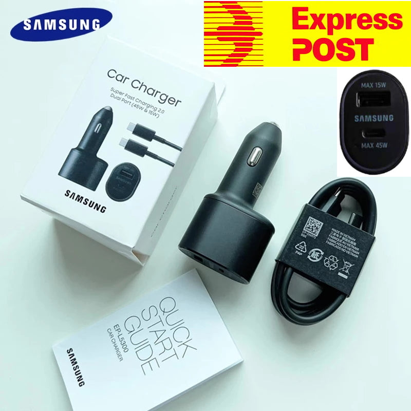 Samsung Super Fast Dual Port( 45W & 15W) car charger For galaxy S22 S23 S24 S25